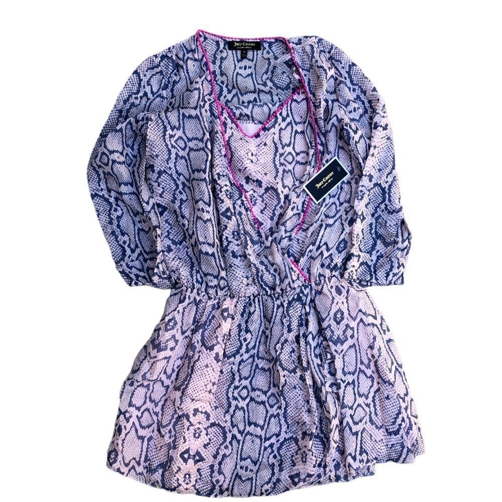 JUICY COUTURE Designer NWT Silk Monaco Python Dress Women's XS French Rose Knee 